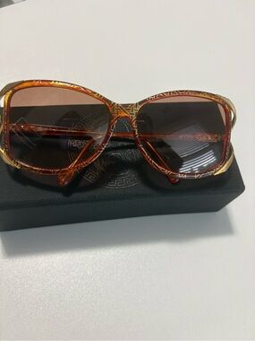 Vintage Christian Dior Women's Orange Patterned Oversized Sunglasses